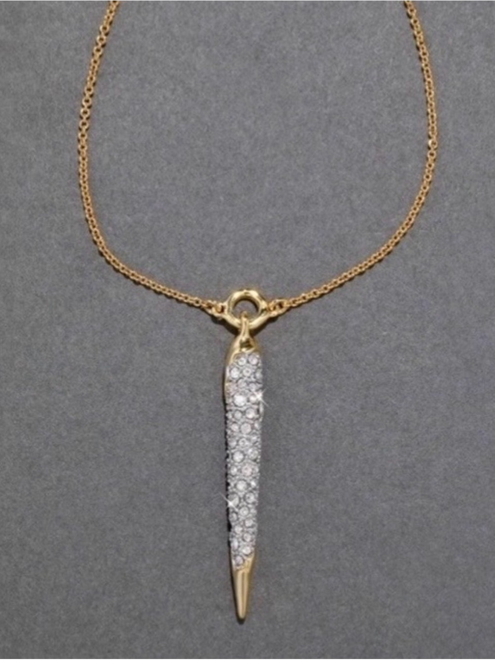 NEW Alexis Bittar Solanales Crystal Spear Necklace Gold Clear JL25